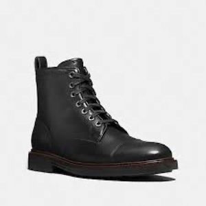 Henry Cap Toe Black Leather Boots COACH